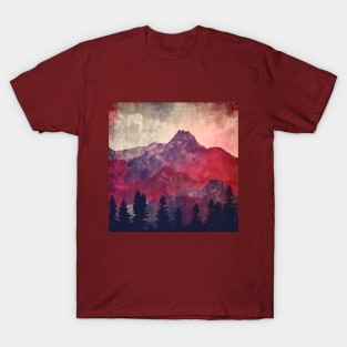 Textured Red and Purple Mountains and Trees T-Shirt